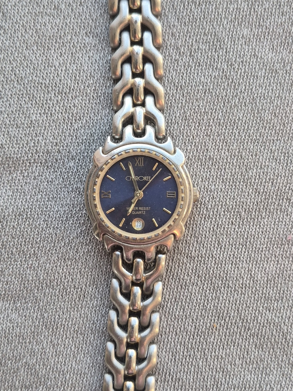 Cherokee Silver-Tone Blue Dial Quartz Watch